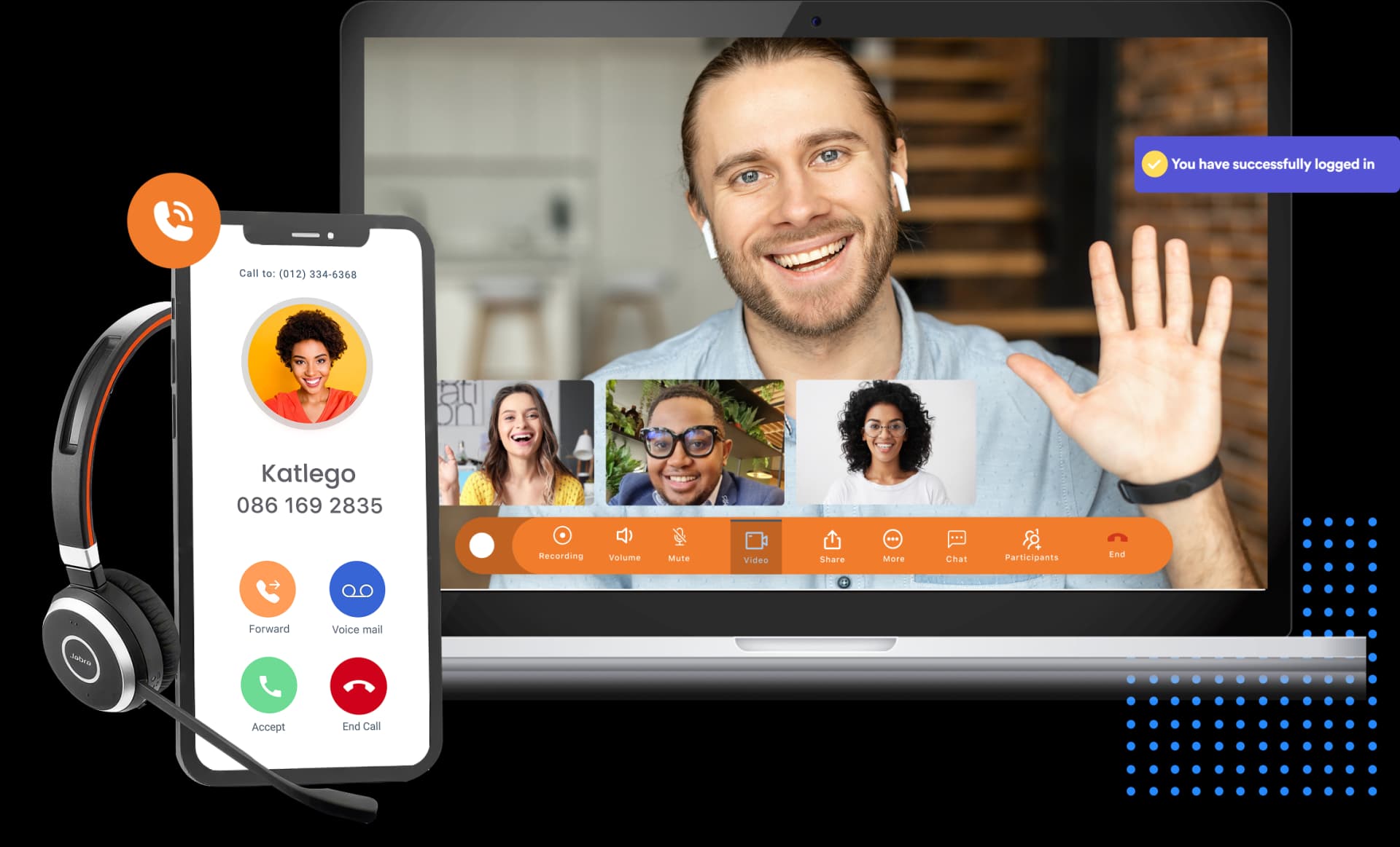 NxaTel team waving during virtual call (hero image)