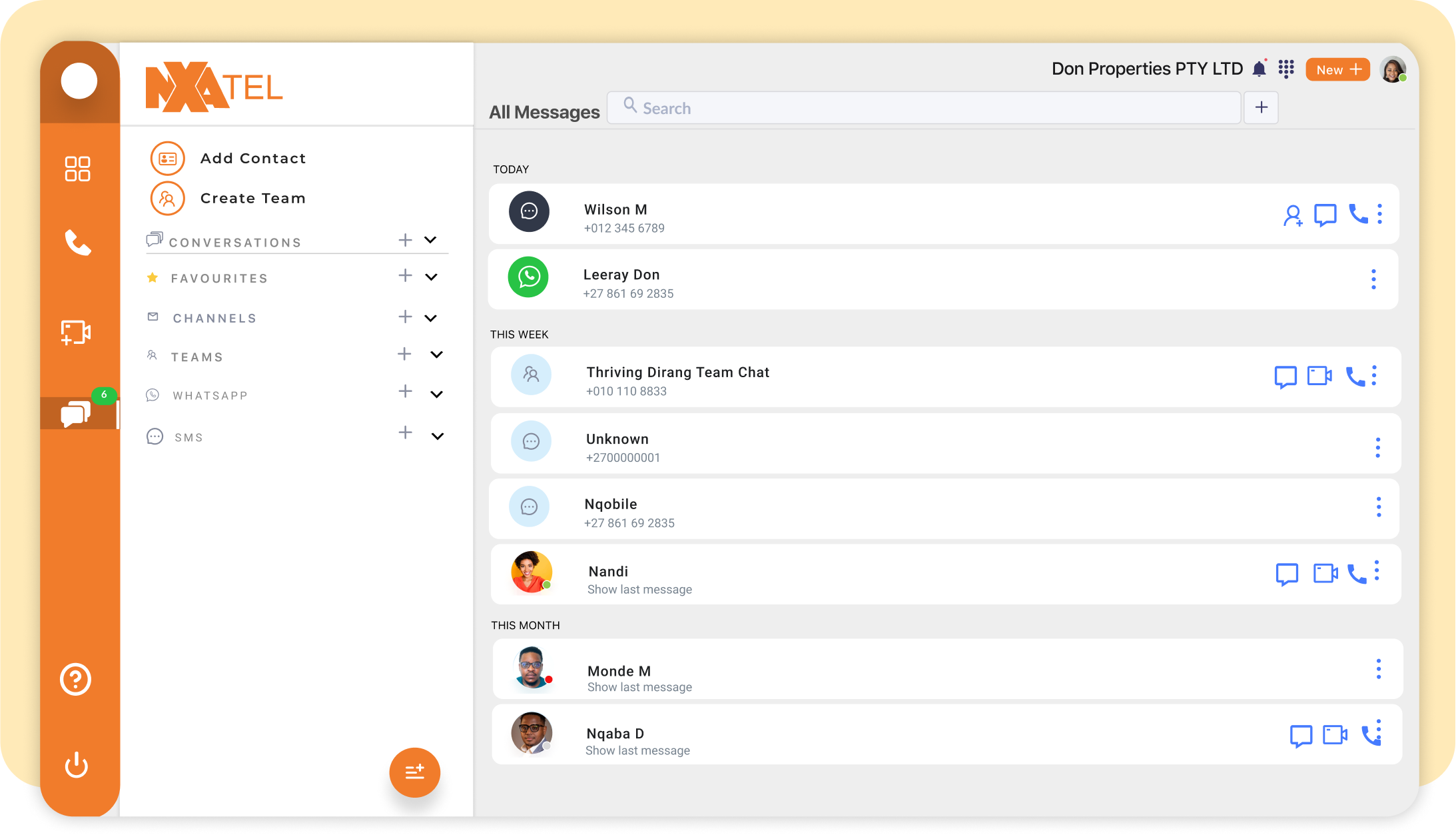 NxaTel Messaging in App Dashboard